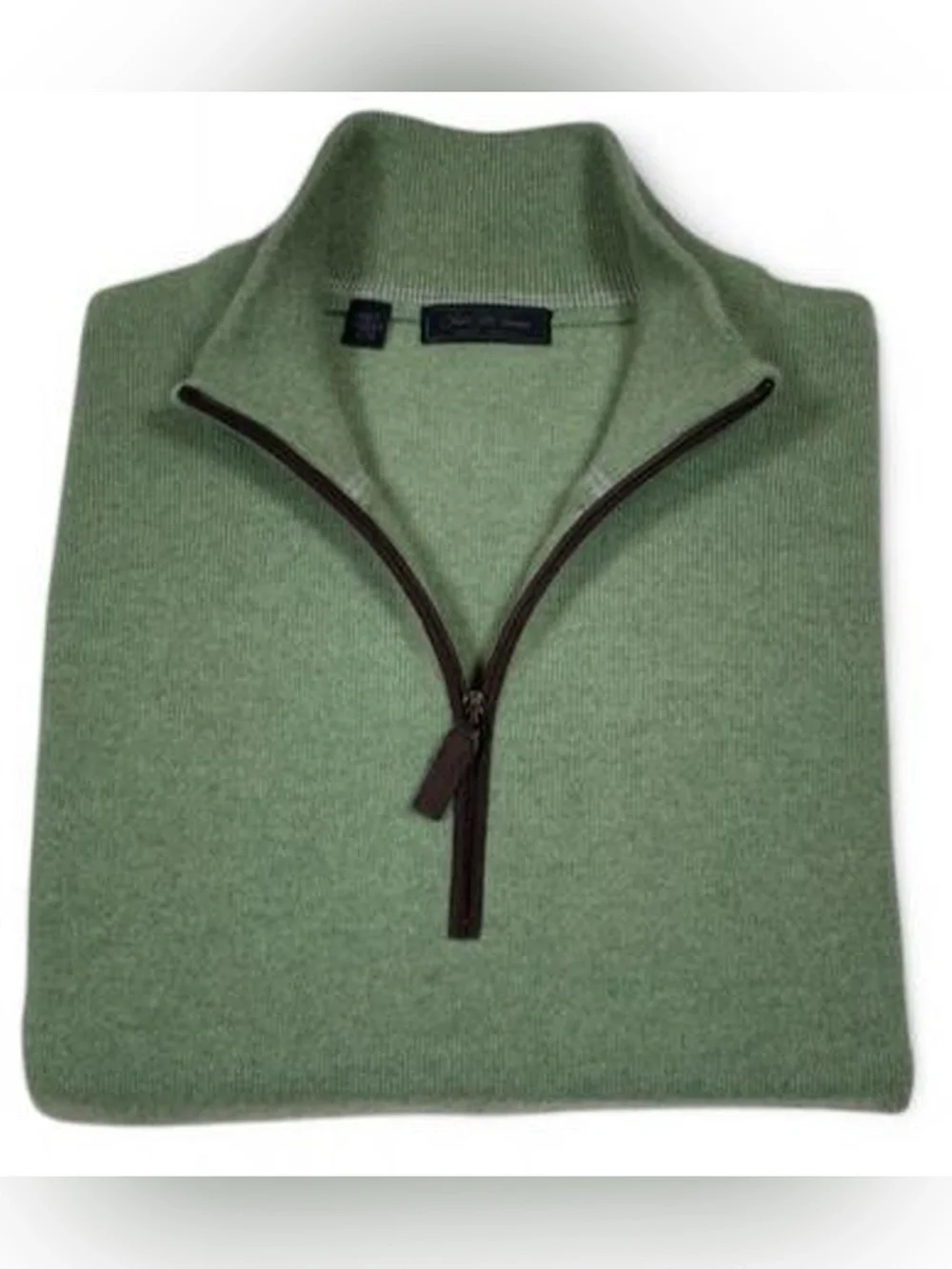 NWOT Saks Fifth Avenue Made In Italy Cashmere Quarter Zip Green Sweater XL Golf